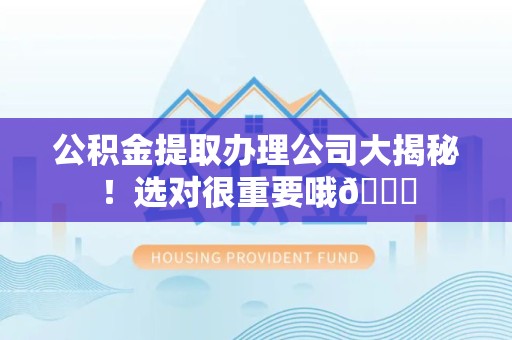 颍州公积金提取办理公司大揭秘！选对很重要哦😎